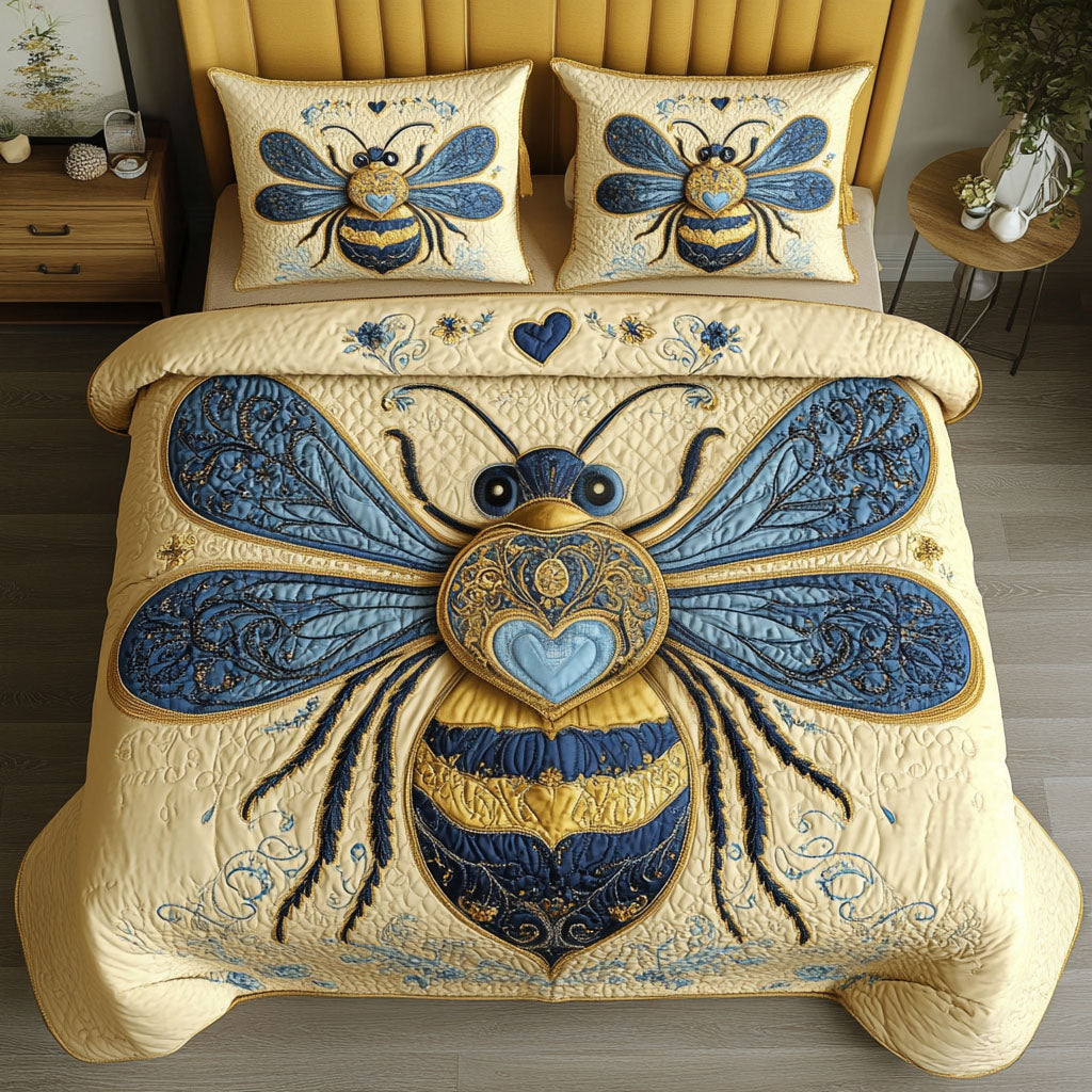 Royal Blue Quilted Bedding Set Comfortable Microfiber Bedding Set for Everyday Use