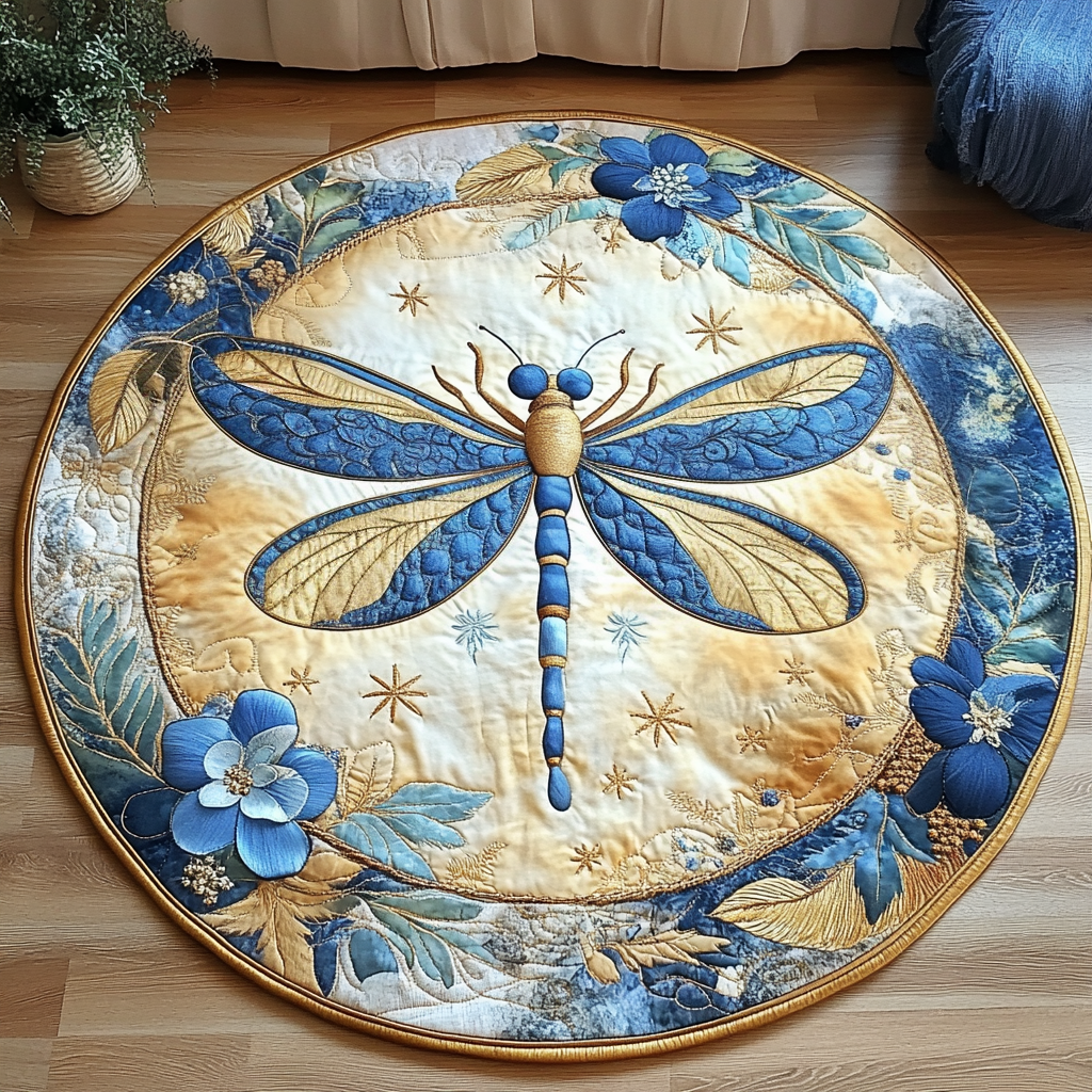 Royal Blue Quilted Round Mat Home Front Door Design Dragonfly Gift Ideas