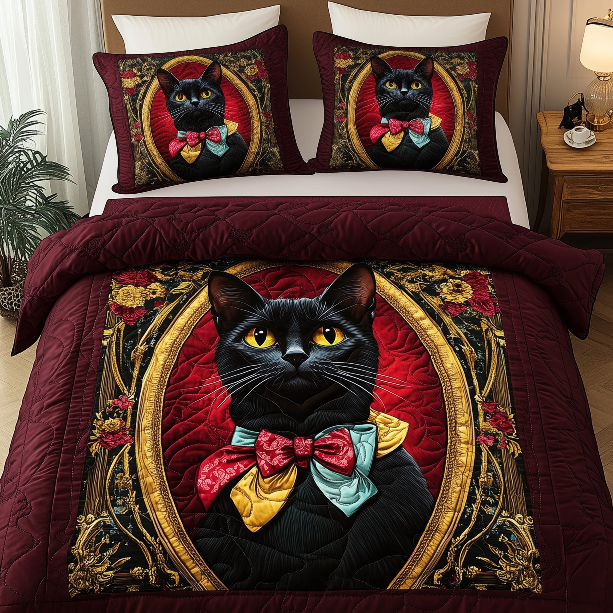 Royal Cat Halloween Quilted Bedding Set Duvet Cover Bedspread Cat Gifts For Lady