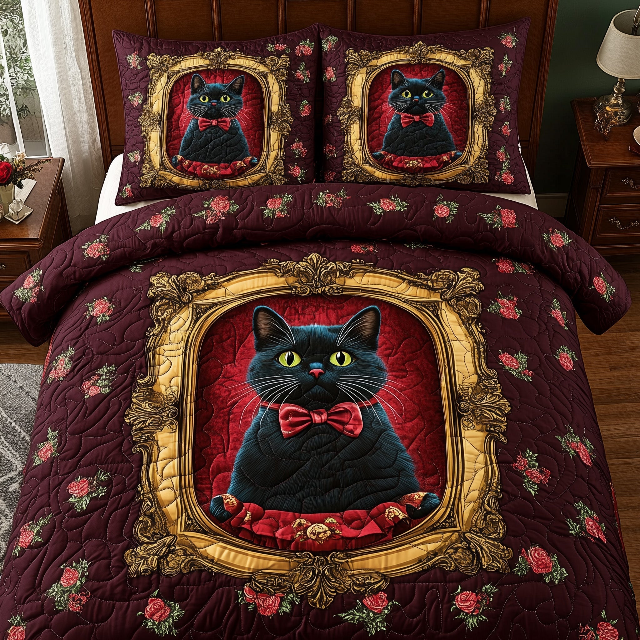 Royal Cat HalloweenQuilted Bedding Set Duvet Cover Bedspread Halloween Gift Ideas