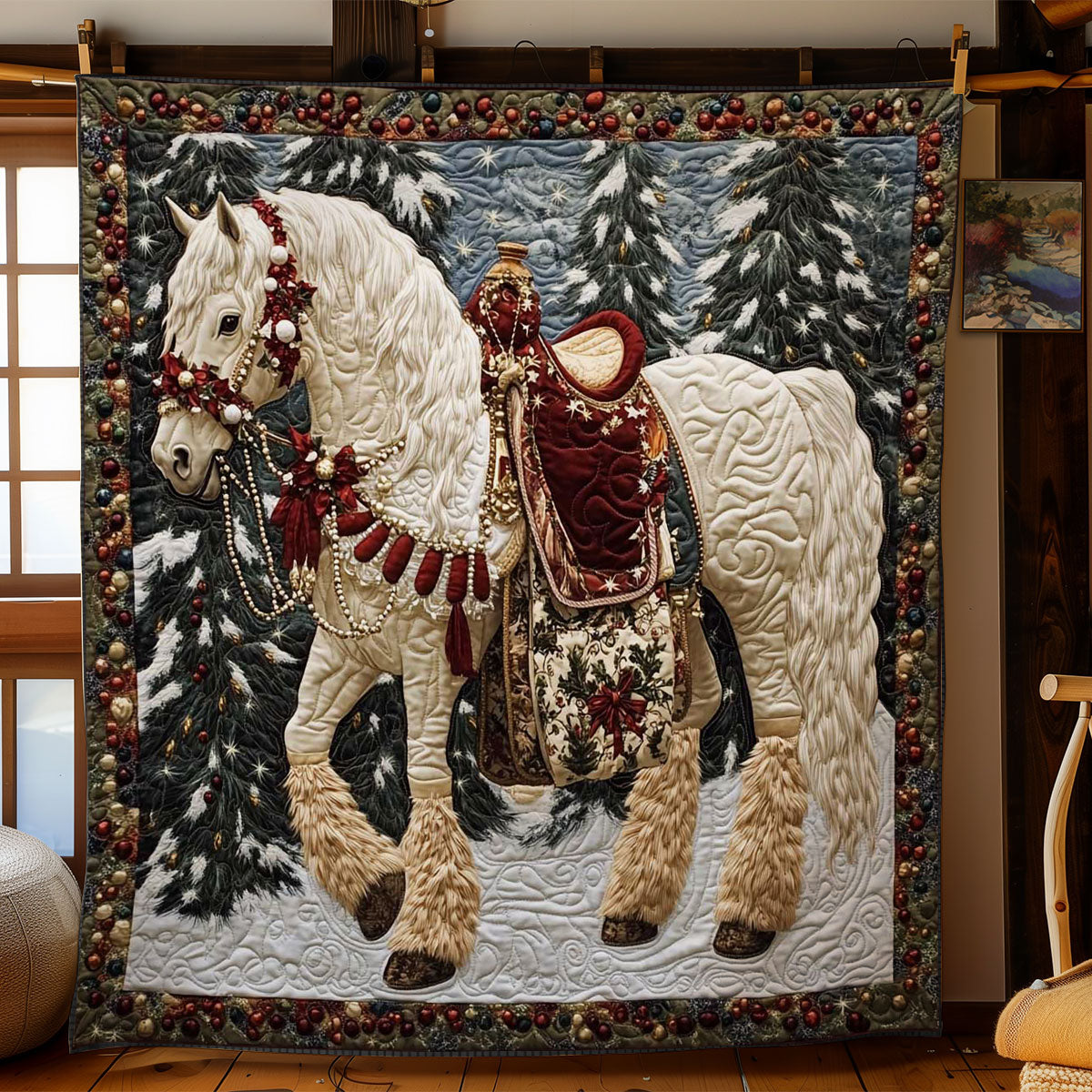 Royal Christmas Horse Quilt Trendy Quilt Blanket Gift for Modern Home