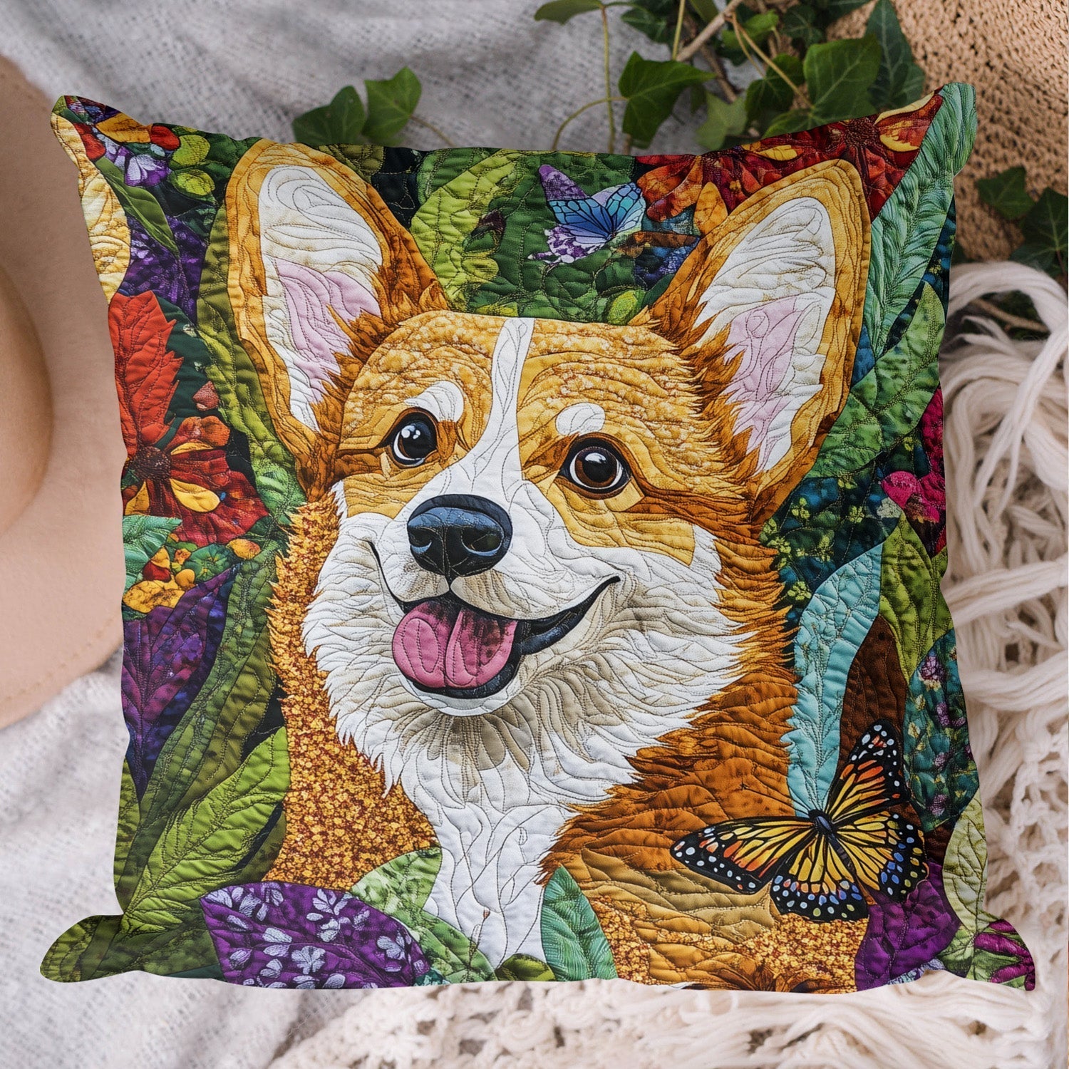 Royal Corgi Charm Quilted Pillow Case Pillow Cover Gift for Family
