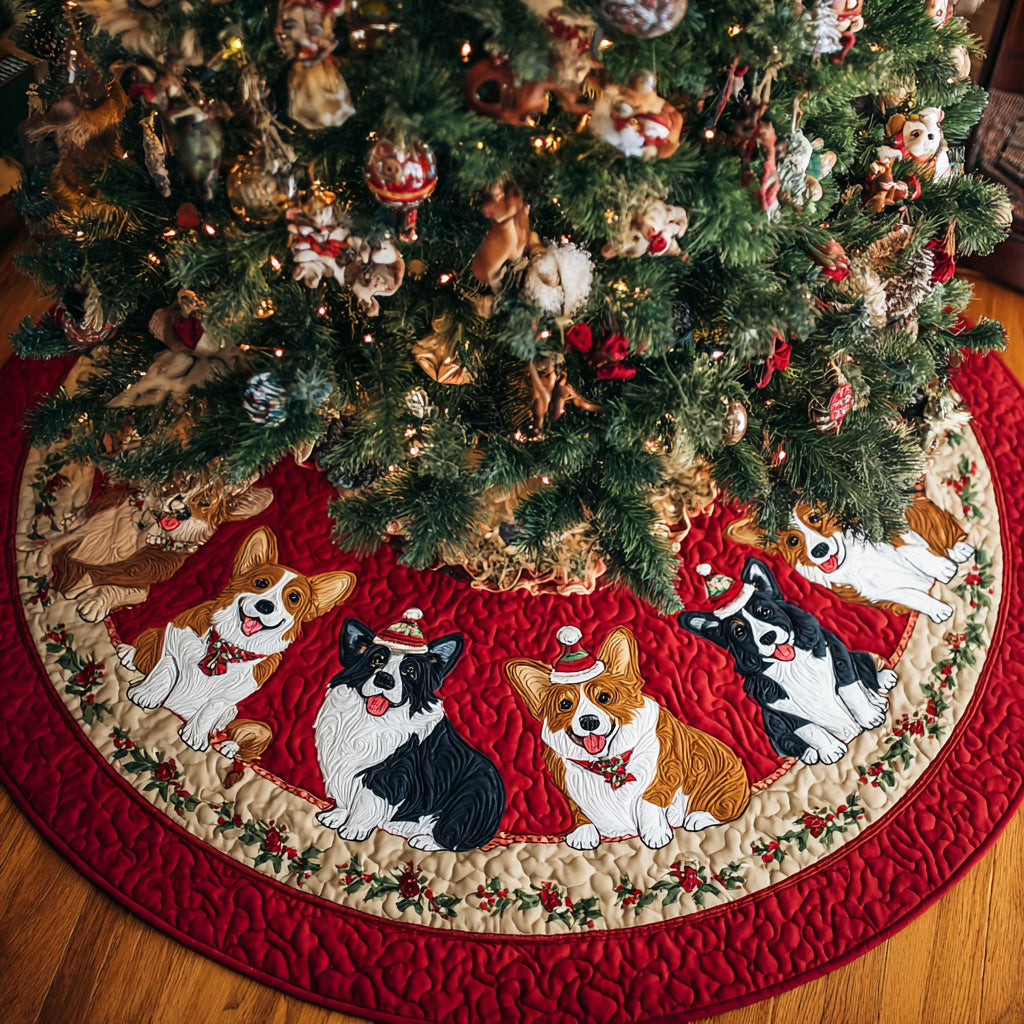 Royal Corgi Yuletide Quilted Christmas Tree Skirt Xmas Home Decor Unique Corgi Gifts