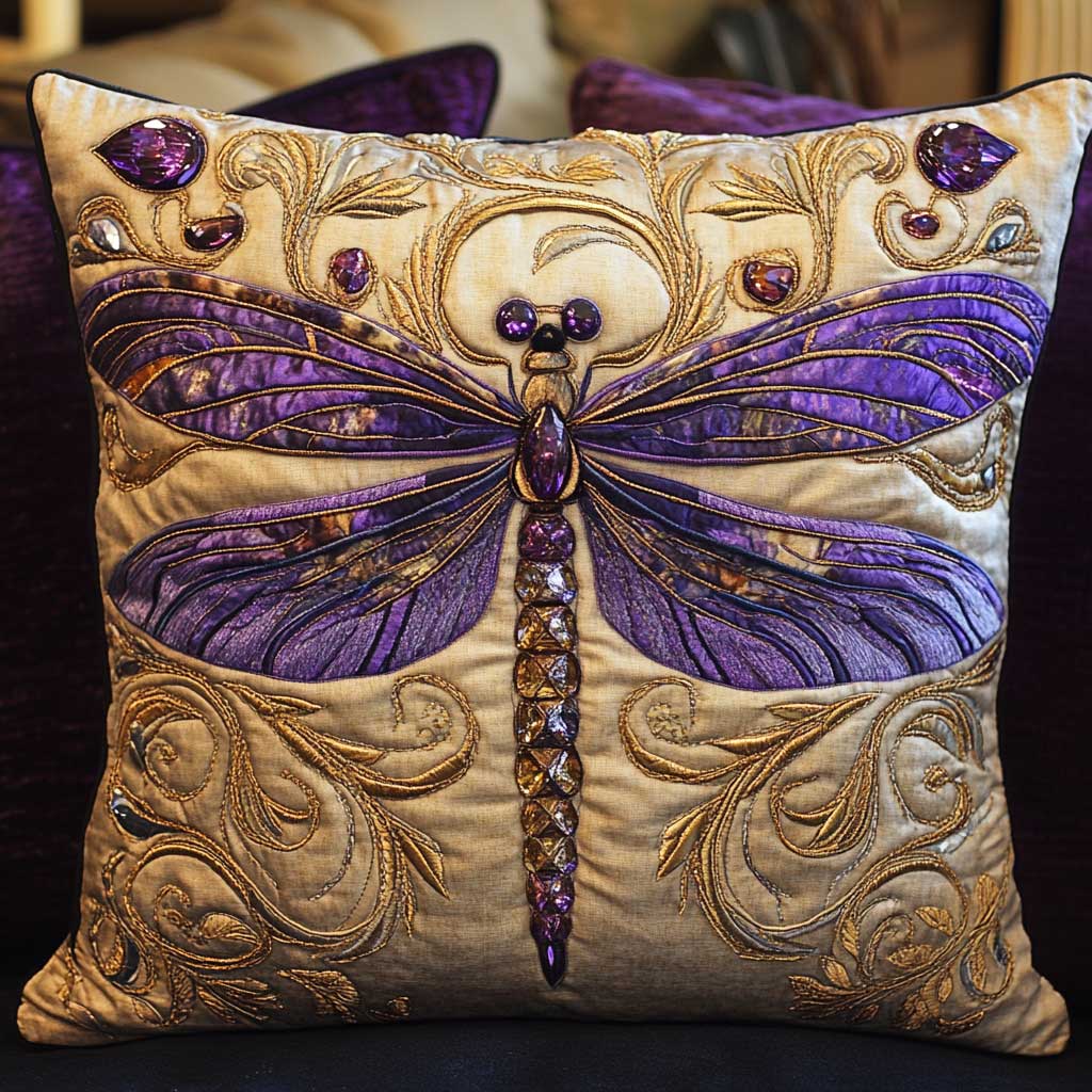 Royal Dragonfly Quilt Pillow Case Stylish Decorative Pillow Case for Living Room or Bed