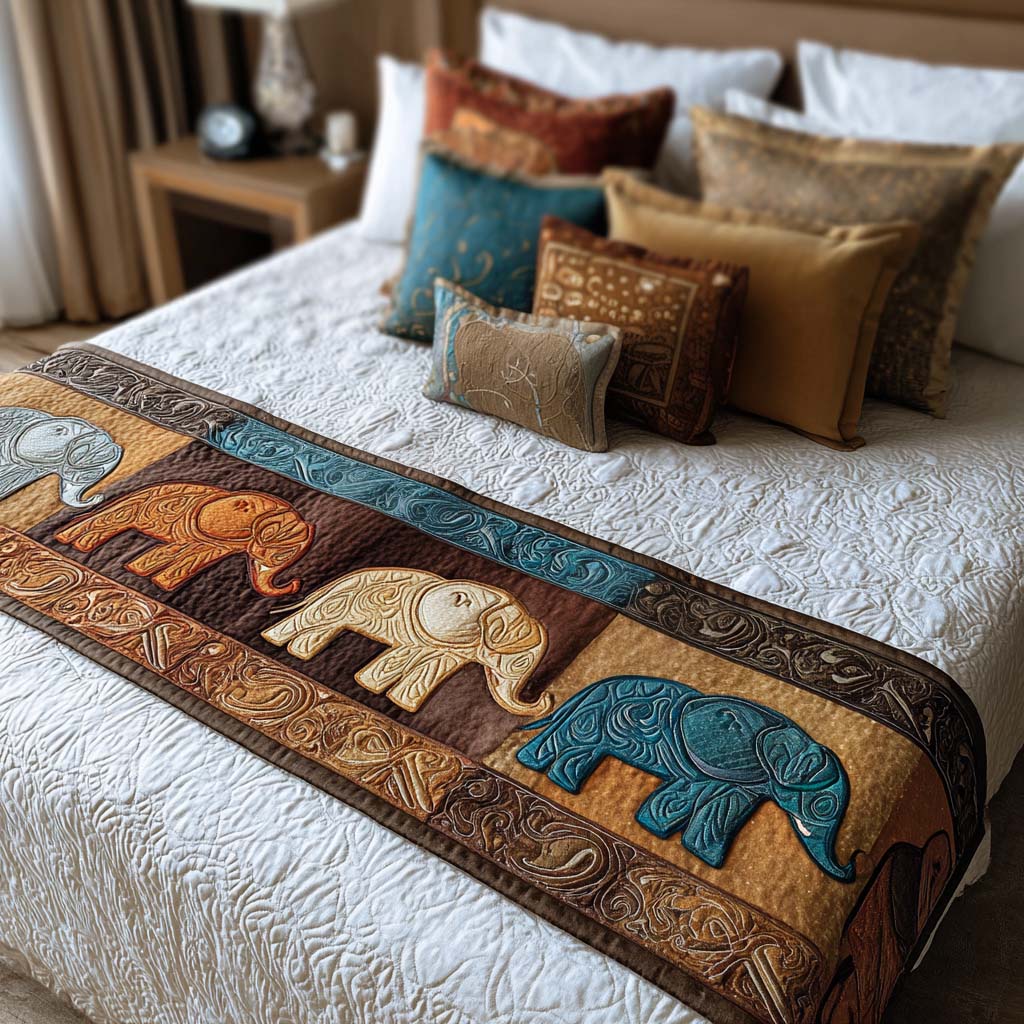 Royal Elephant Quilted Bed Runner Aesthetic Room Decor Great Elephant Themed Gifts
