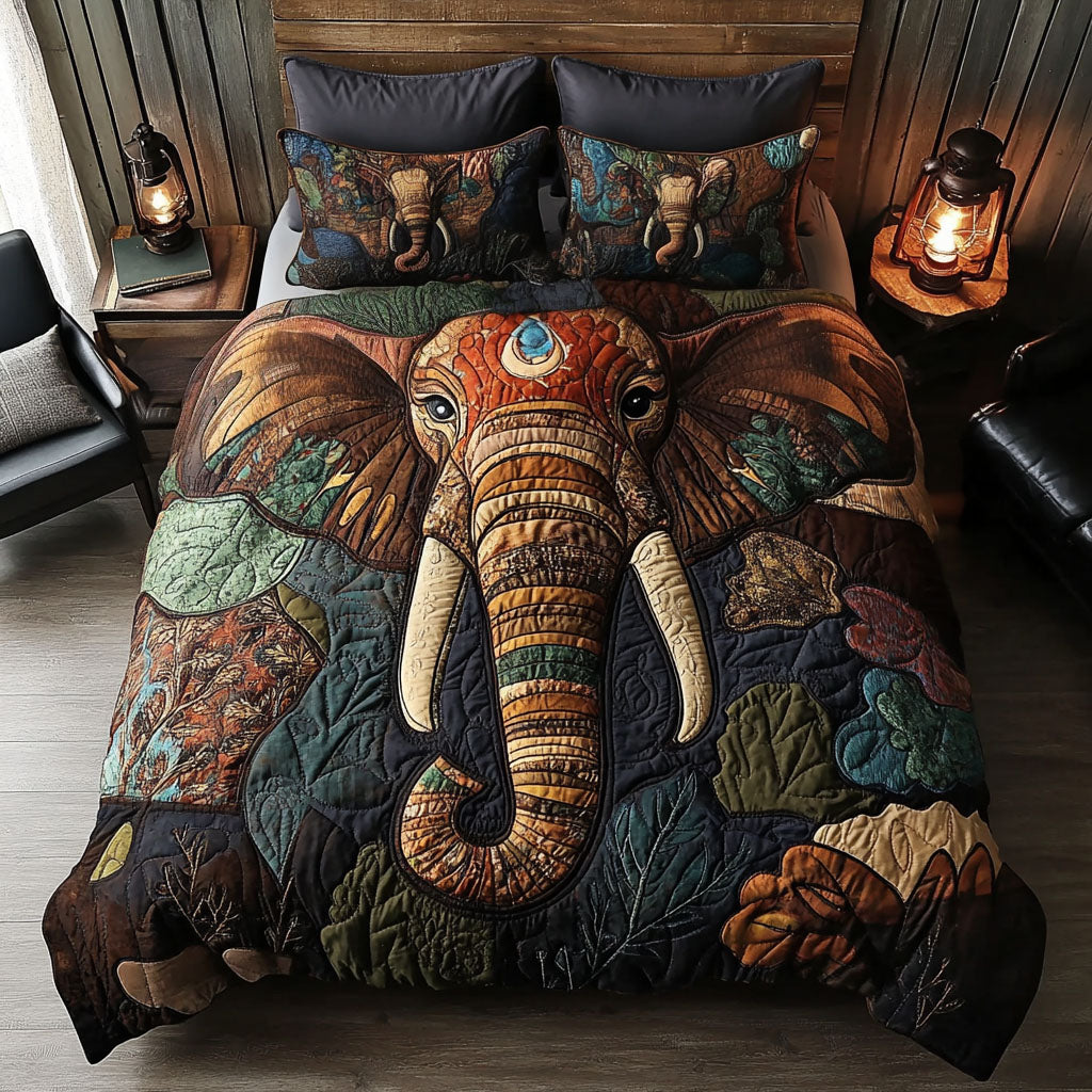 Royal Elephant Quilted Bedding Set Bed Room Decoration Gifts For Someone Who Loves Elephants