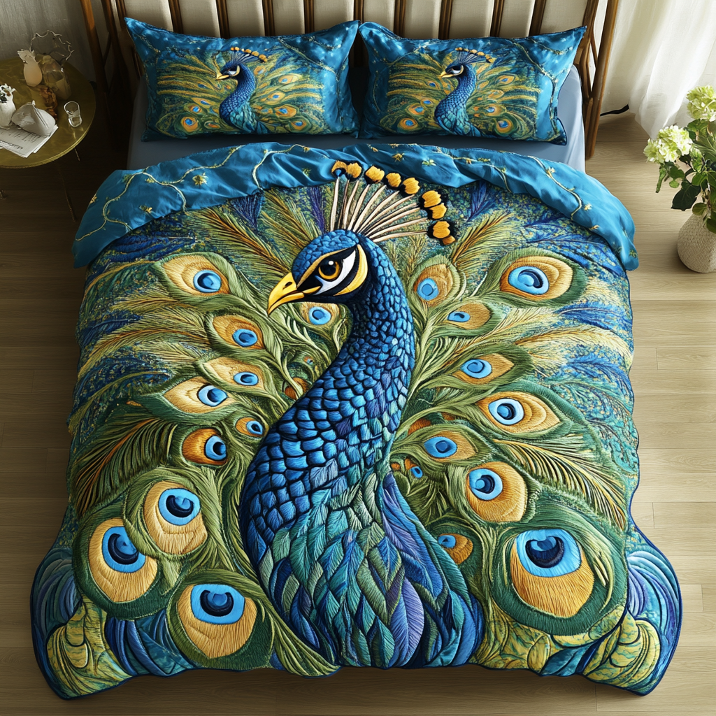 Royal Feathers Quilted Bedding Set Trendy Bedding Merch for Modern Homes