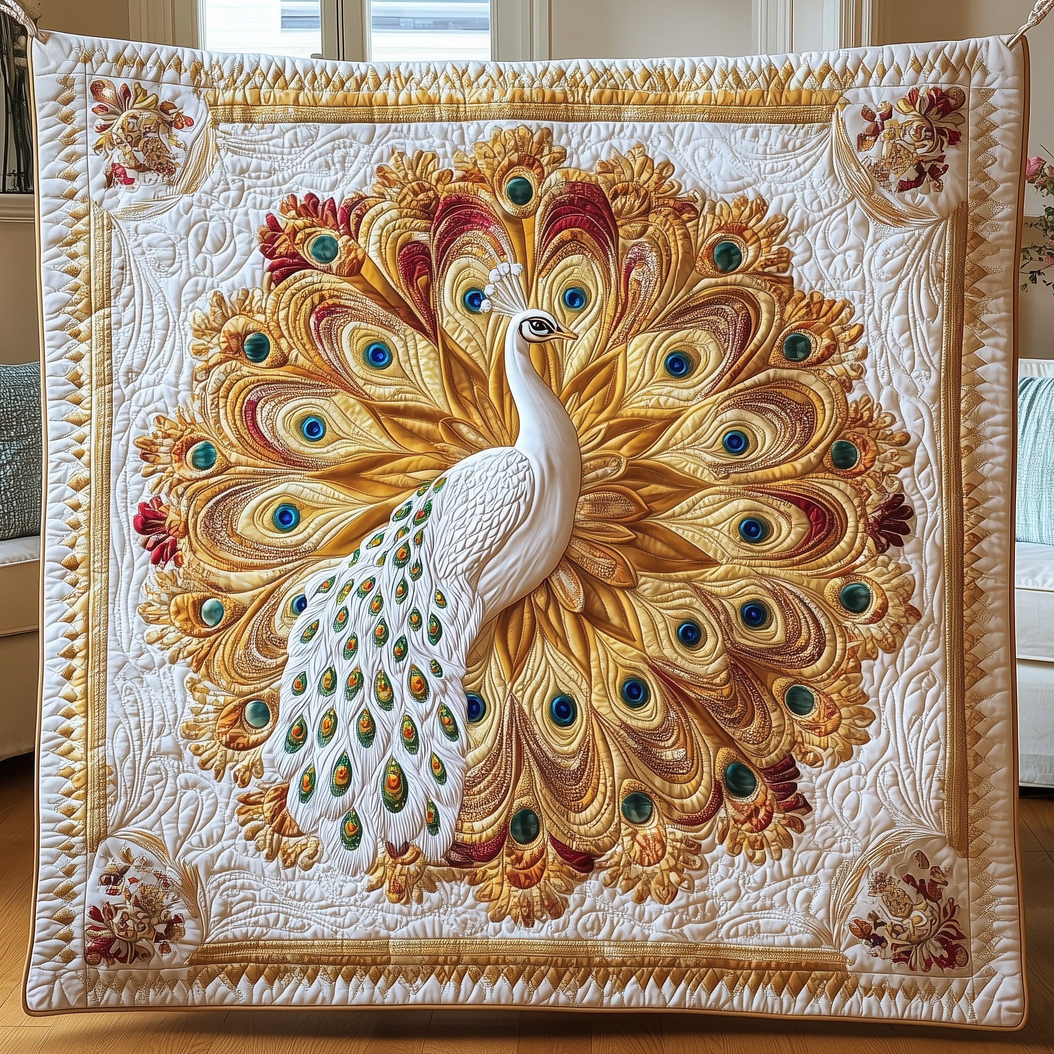 Royal Feathers Quilted Blanket Merchandise Throw BlanketPeacock Merchandise Gifts