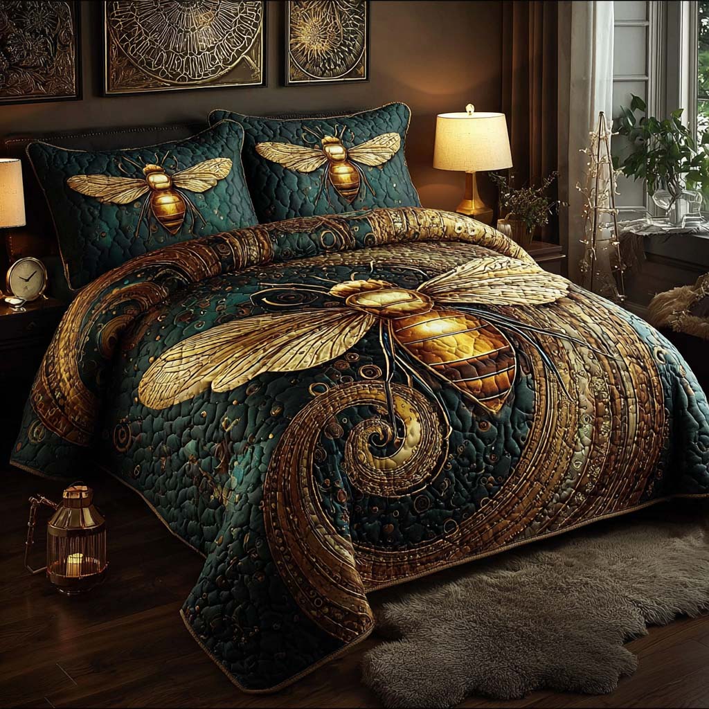 Royal Hive Quilted Bedding Set Bedspreads King Honey Themed Gift For Dad
