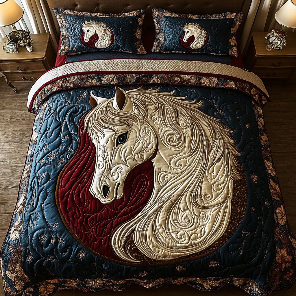 Royal Horse Quilted Bedding Set Cute Room Decor Gifts For Horsey Ladies