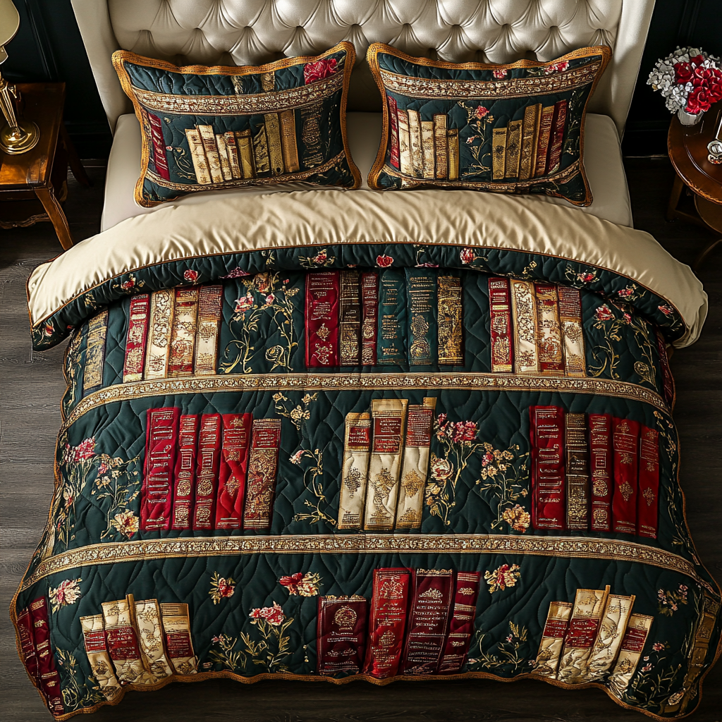 Royal Library Quilted Bedding Set Holiday Season Duvet Cover Set Awesome Gifts For Book Lovers