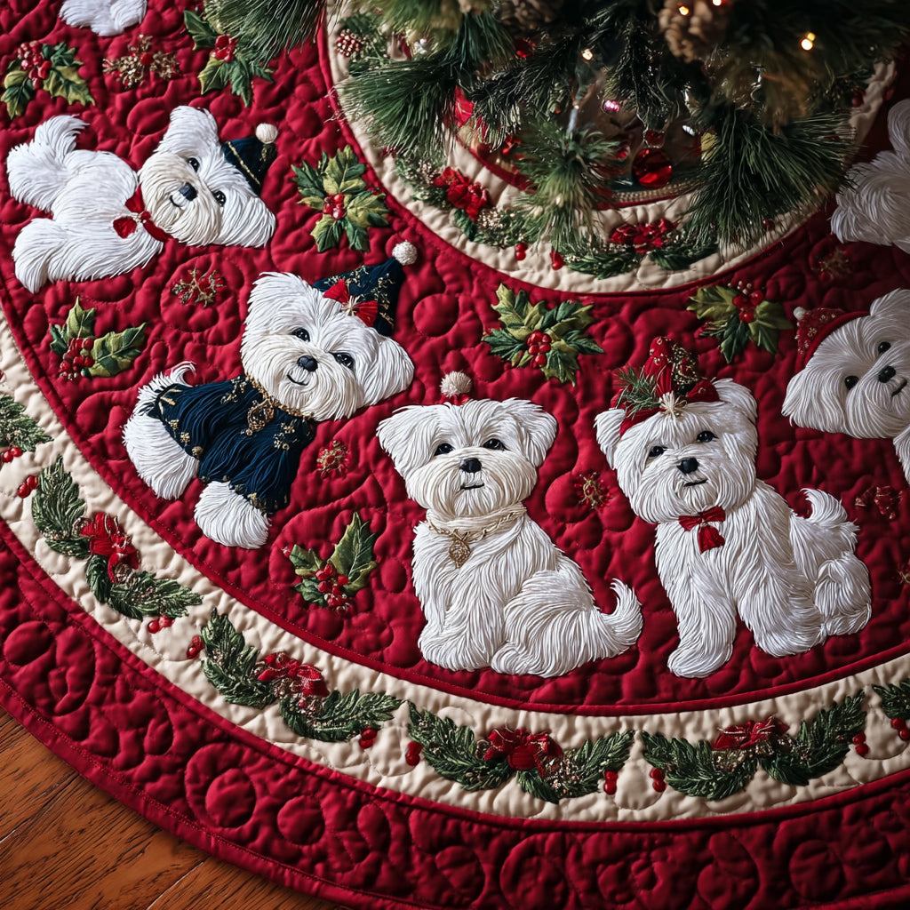 Royal Maltese Red Quilted Christmas Tree Skirt Xmas Tree Decor Best Christmas Present For Dog