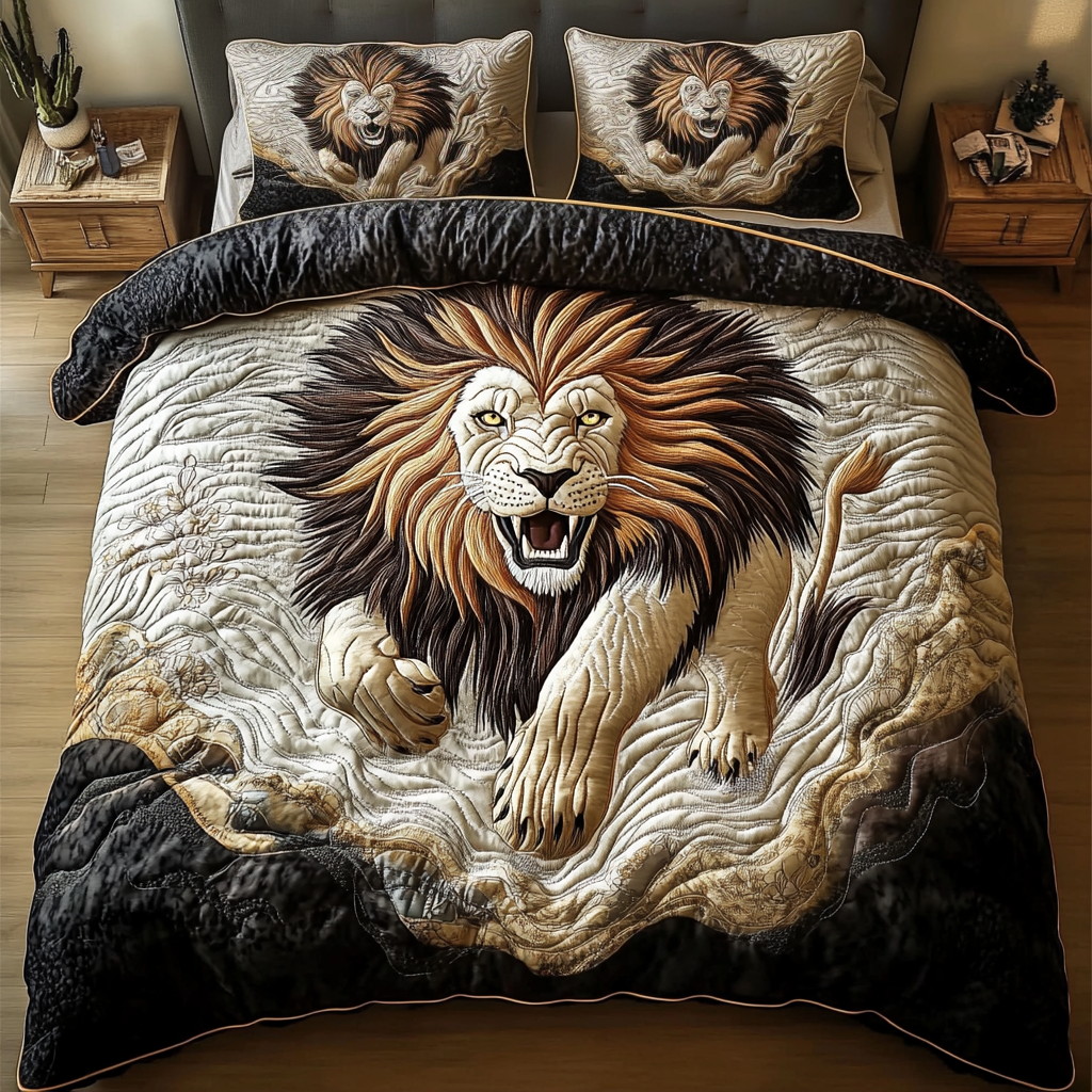 Royal Mane Quilted Bedding Set Cute Room Decor Best Gift Ideas For Lion Lovers