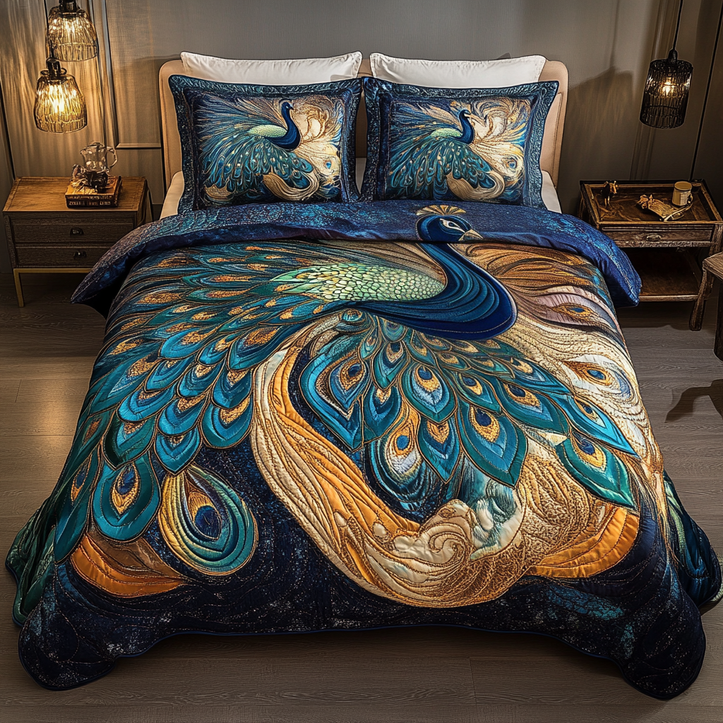 Royal Peacock Dream Quilted Bedding Set Cozy Bedding Merch Gift That Brings Sweet Dreams
