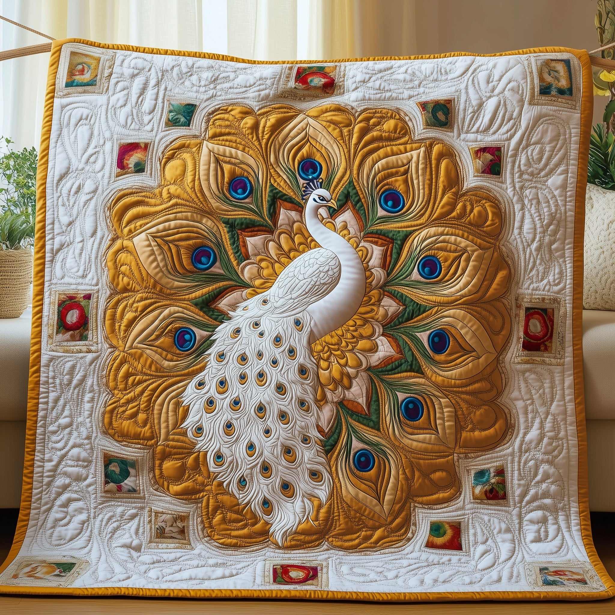 Royal Peacock Quilted Blanket Merchandise Throw BlanketBest Gifts For Peacock Lovers
