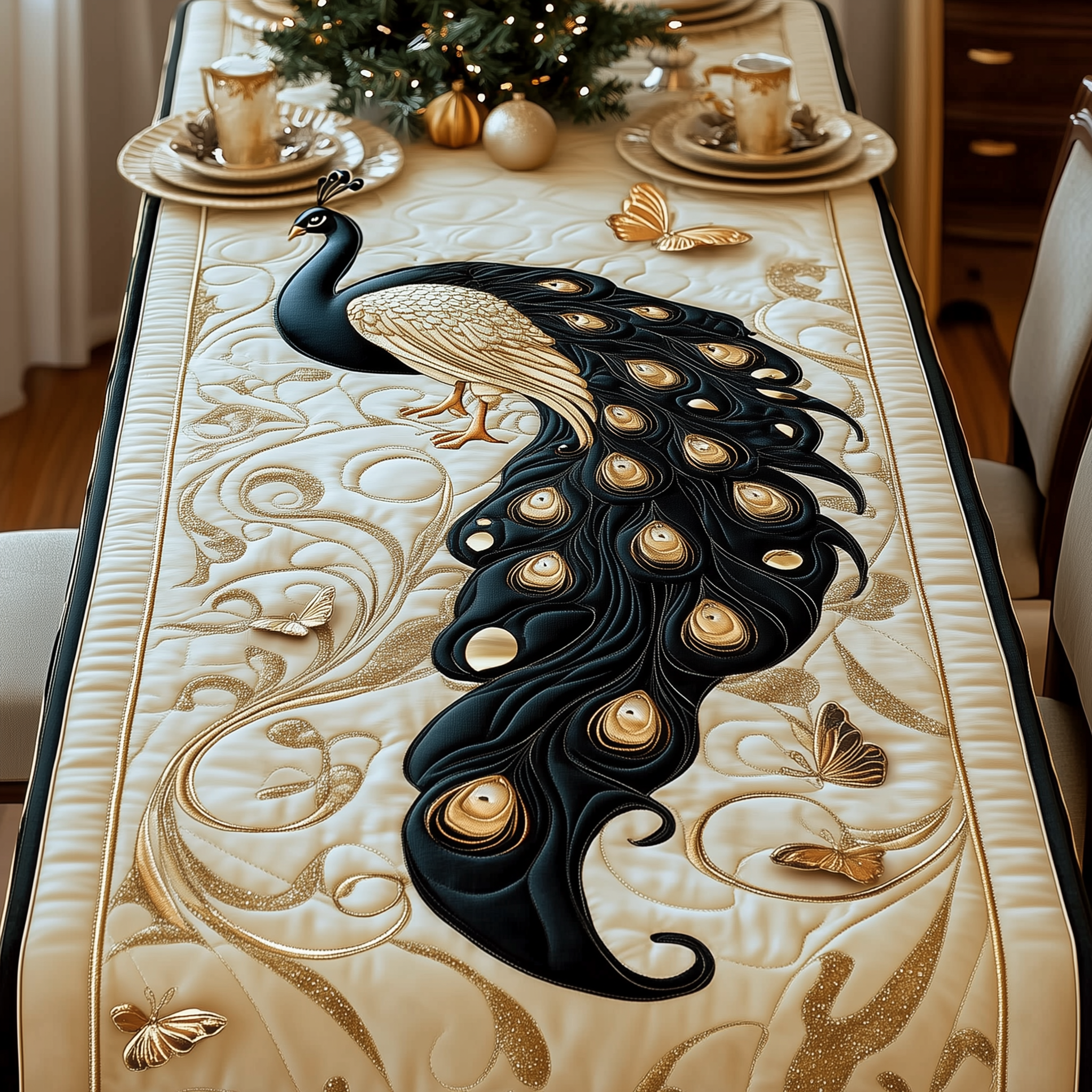 Royal Peacock Quilted Table Runner Decorations Merchandise Great Gifts For Peacock Lovers For Her
