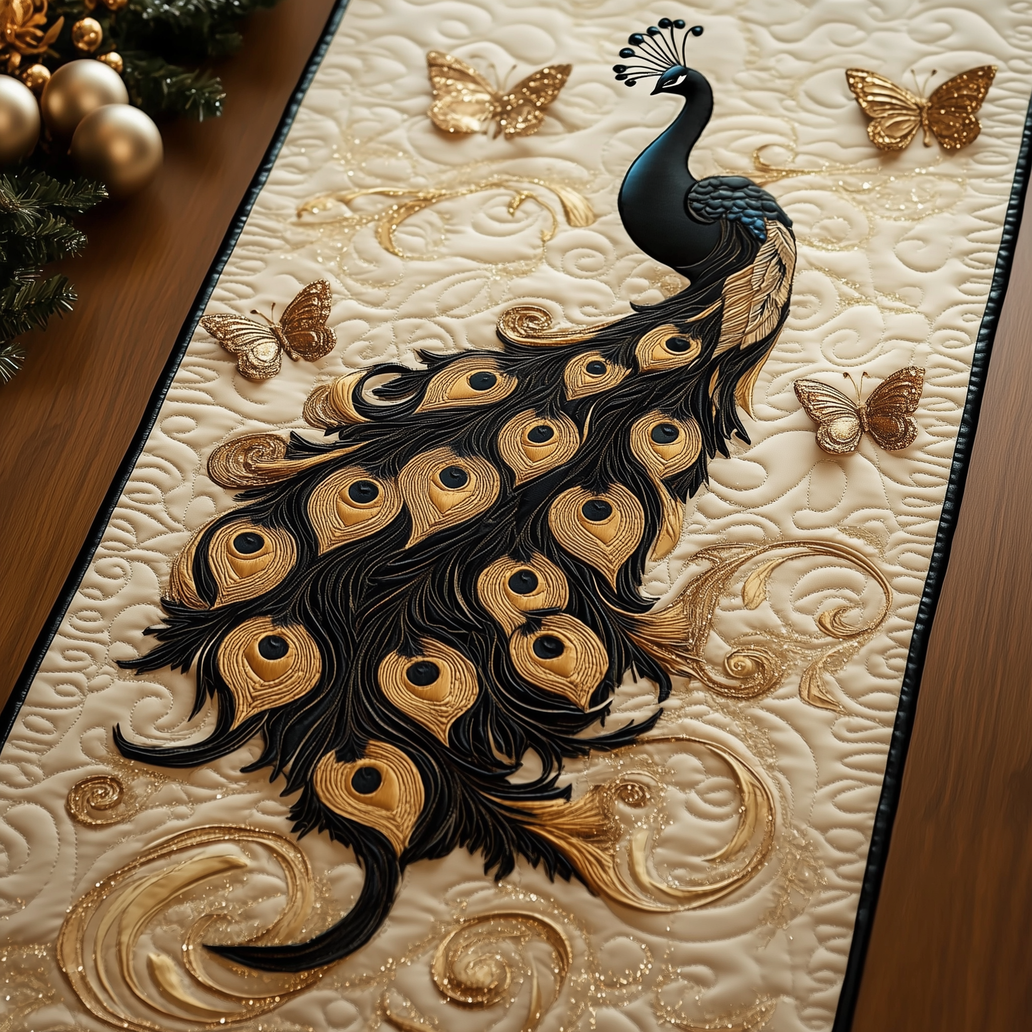 Royal Peacock Quilted Table RunnerHoliday Dining Table Runner Xmas Unique Peacock Themed Gifts