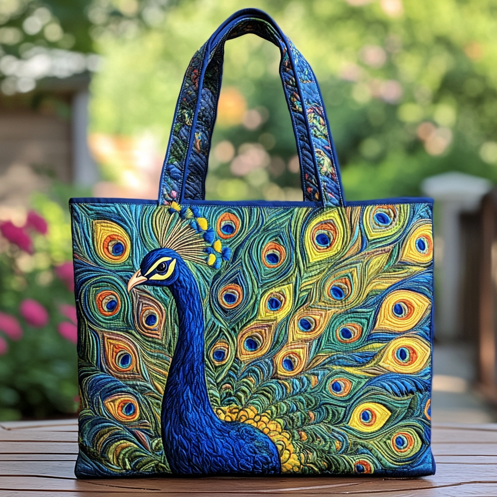 Royal Peacock Quilted Tote Bag Peacock Merchandise Gifts