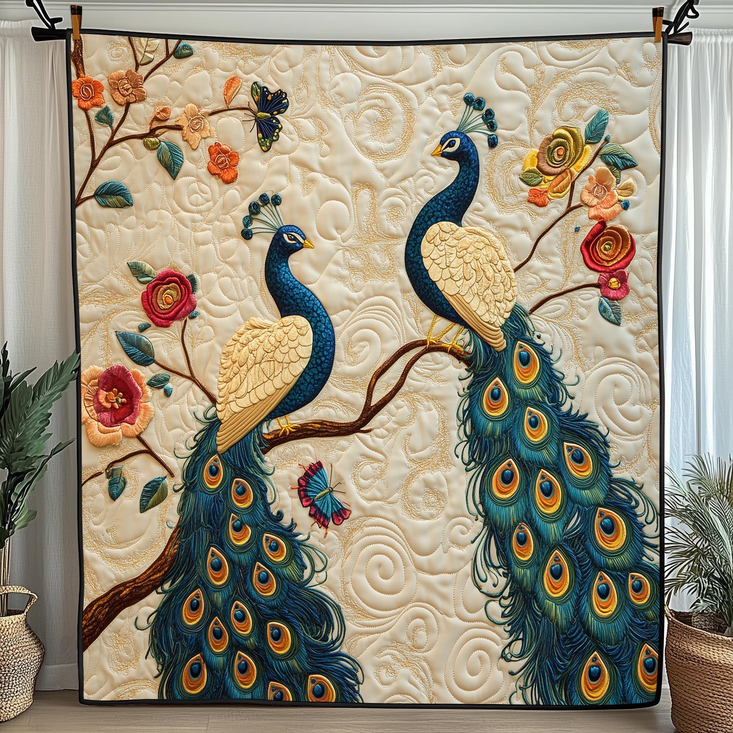 Royal Plumage Quilted Blanket Merchandise Throw BlanketPeacock Lovers Gifts For Women