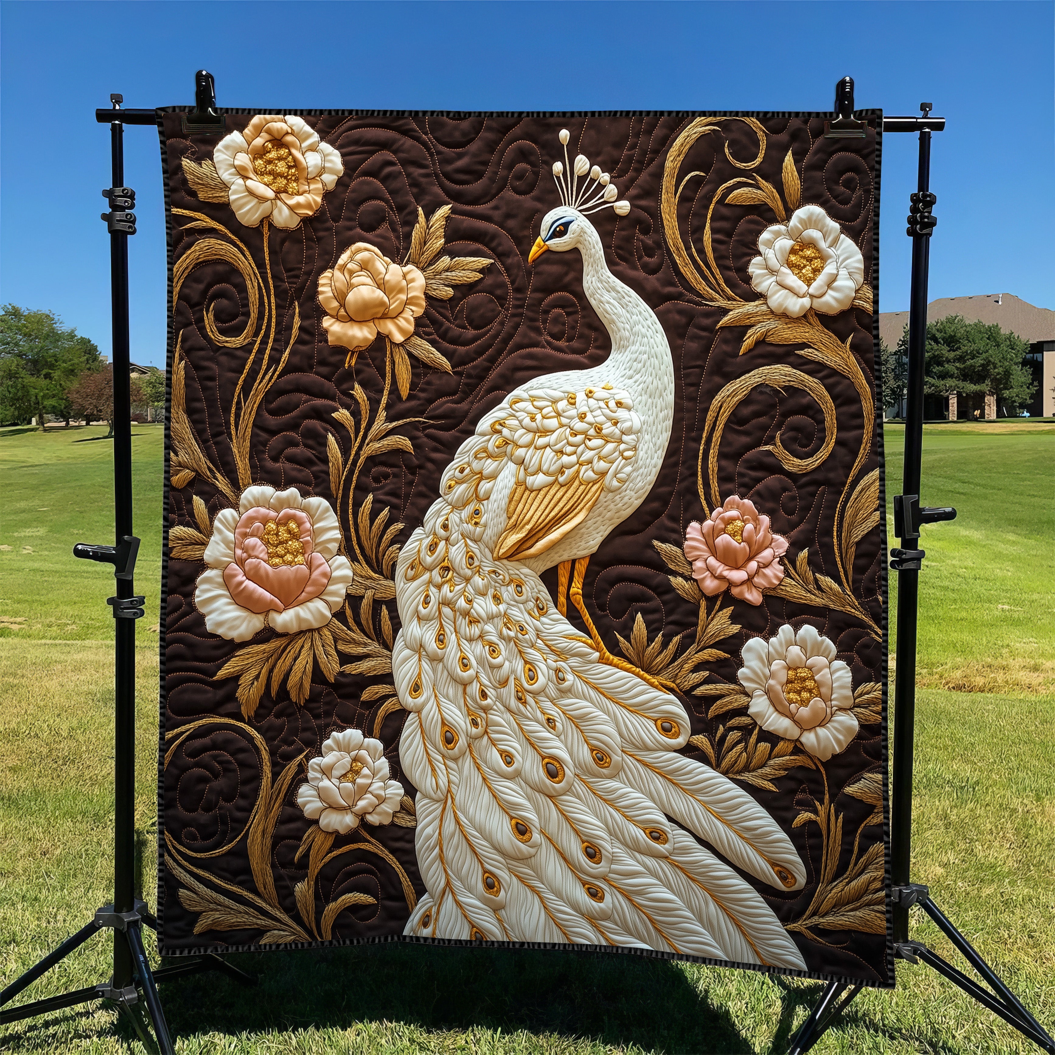 Royal Plumage Quilted Blanket Merchandise Throw BlanketUnique Peacock Themed Gifts