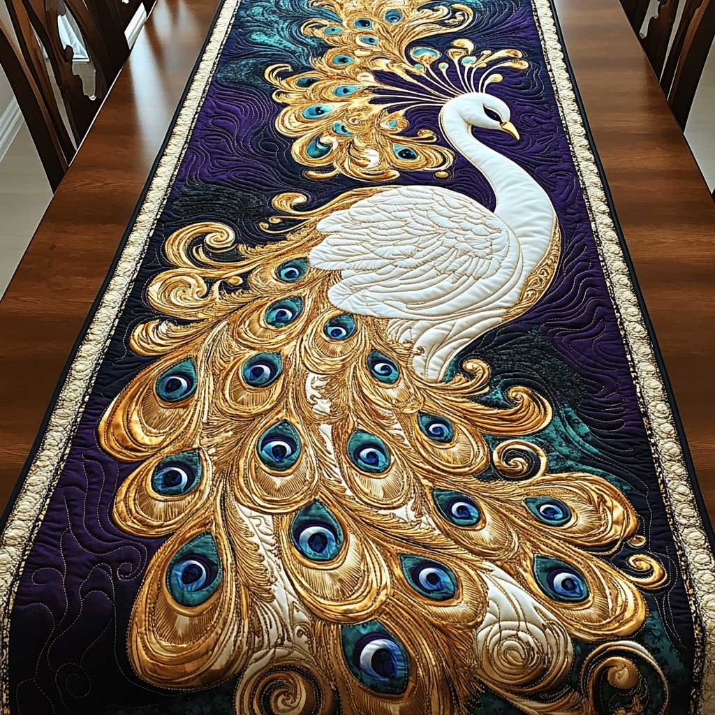 Royal Plumage Quilted Table Runner Dining Room Table Decor Gifts For Peacock Lover