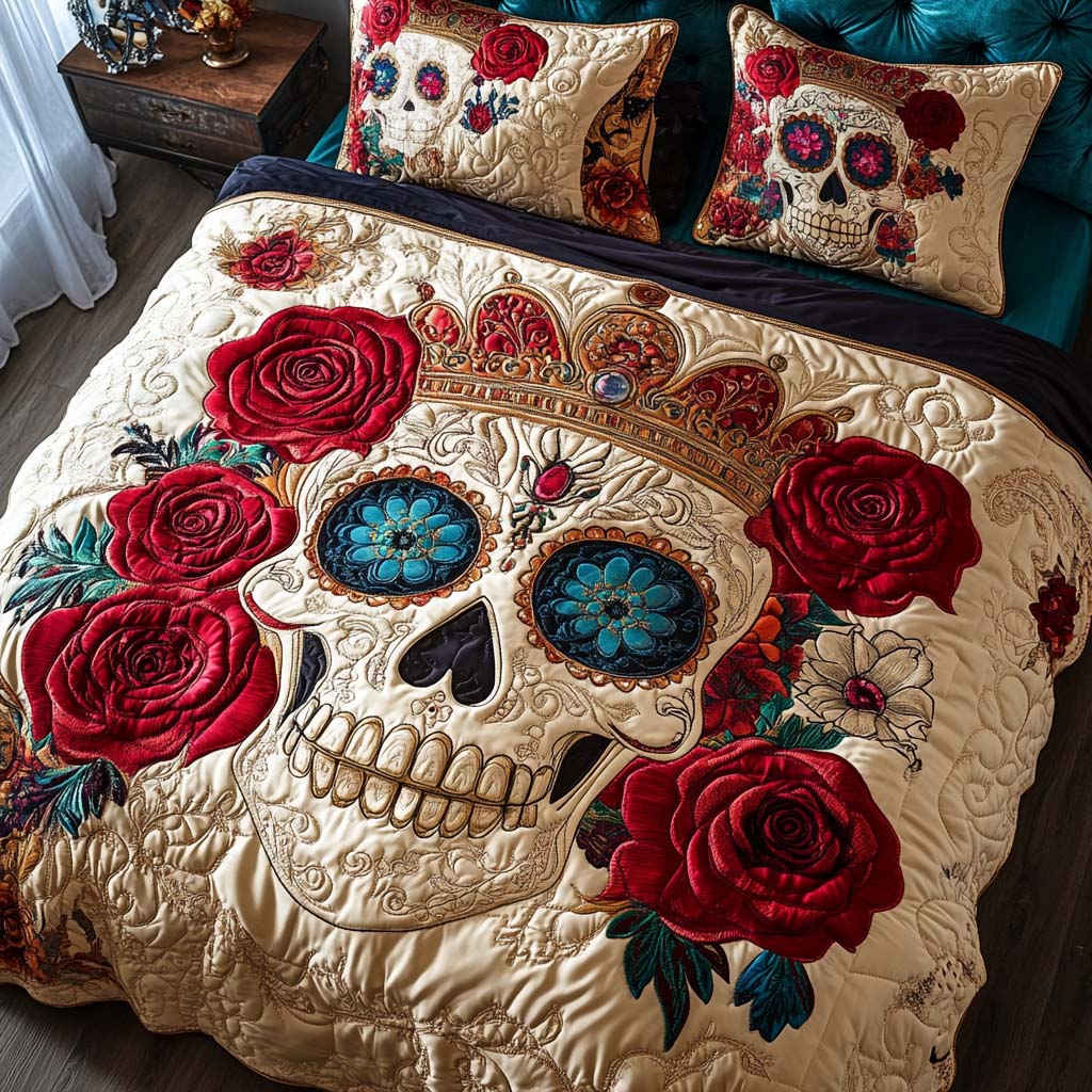 Royal Remains Quilted Bedding Set Duvet Cover Bed Sheet Set Skull Stuff For Guys
