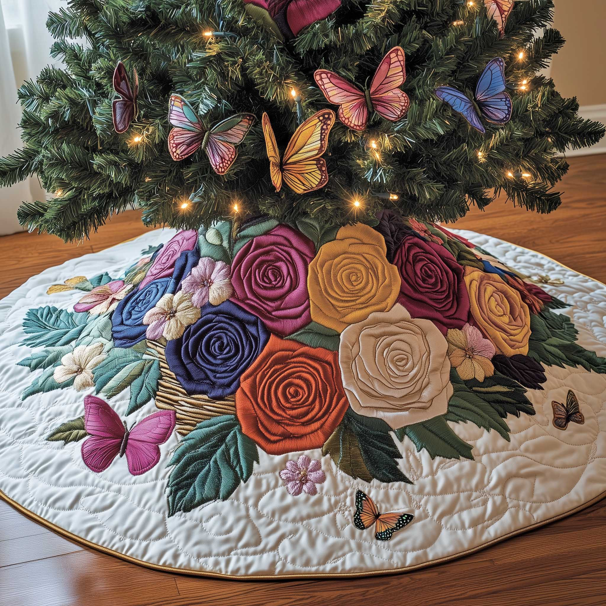 Royal Rose Quilted Tree Skirt Flower Pattern Aesthetic Home Decor Flower Lover Gifts
