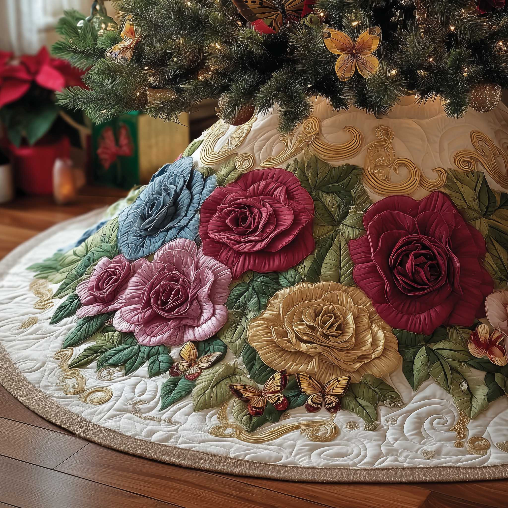 Royal Rose Quilted Tree Skirt Nature Home Decor Gifts For Rose Lovers