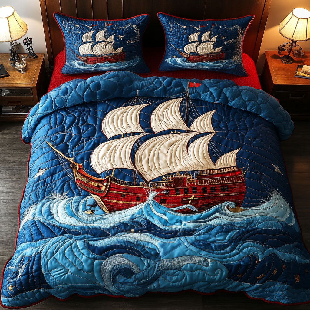 Royal Sailing Quilted Bedding Set Bed Decor Sailboat Gift Items