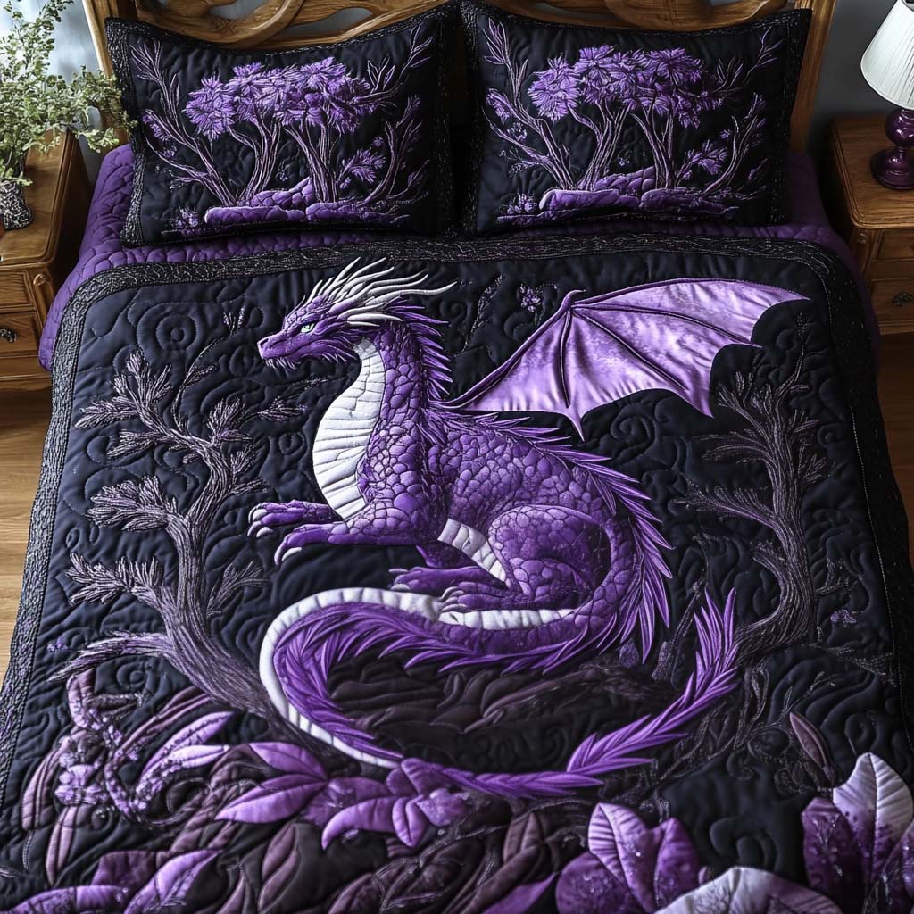 Royal Scales Quilted Bedding Set Cute Room Decor Best Dragon Christmas Gifts