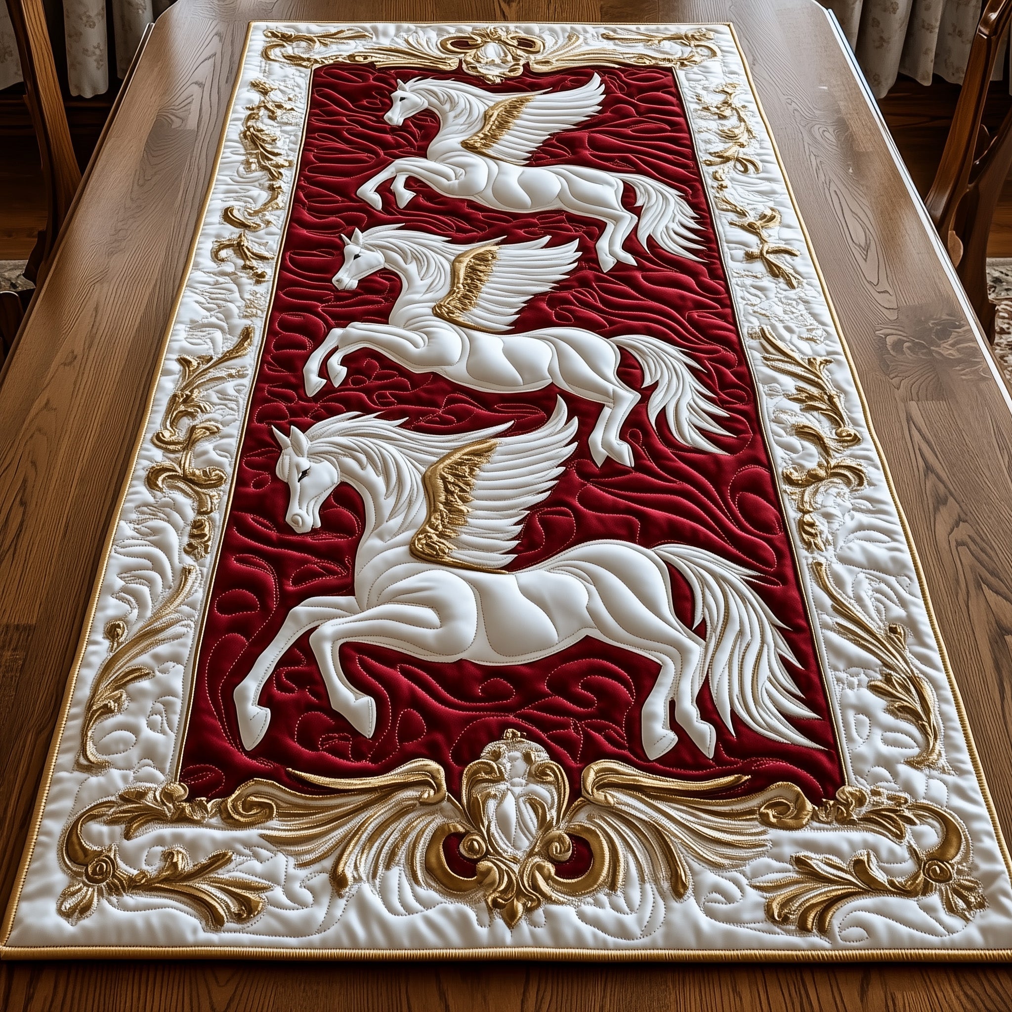 Royal Sky Gallop Quilted Table Runner Christmas Table Runner for Dining Room