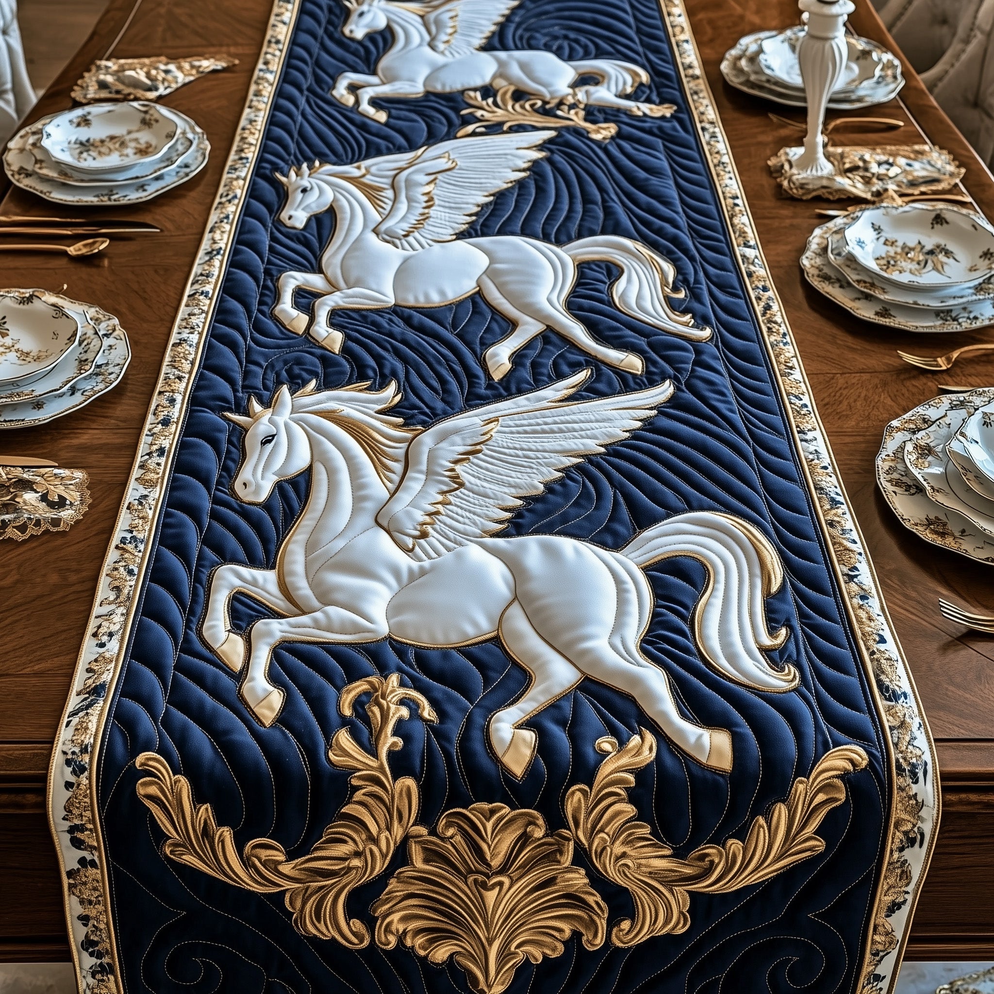 Royal Sky Gallop Quilted Table Runner Christmas Theme Table Runner