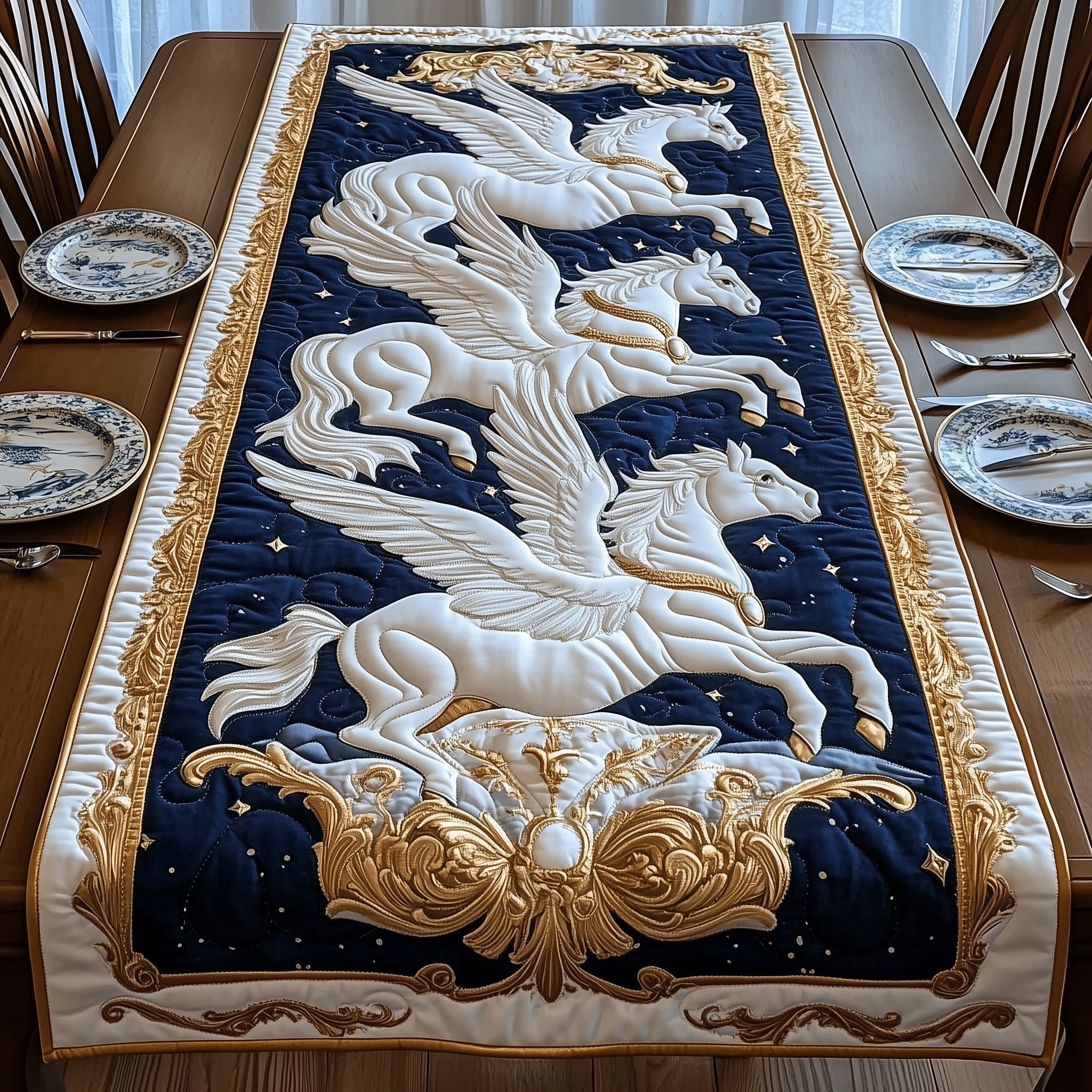 Royal Sky Gallop Quilted Table Runner Festive Holiday Table Runner Decor