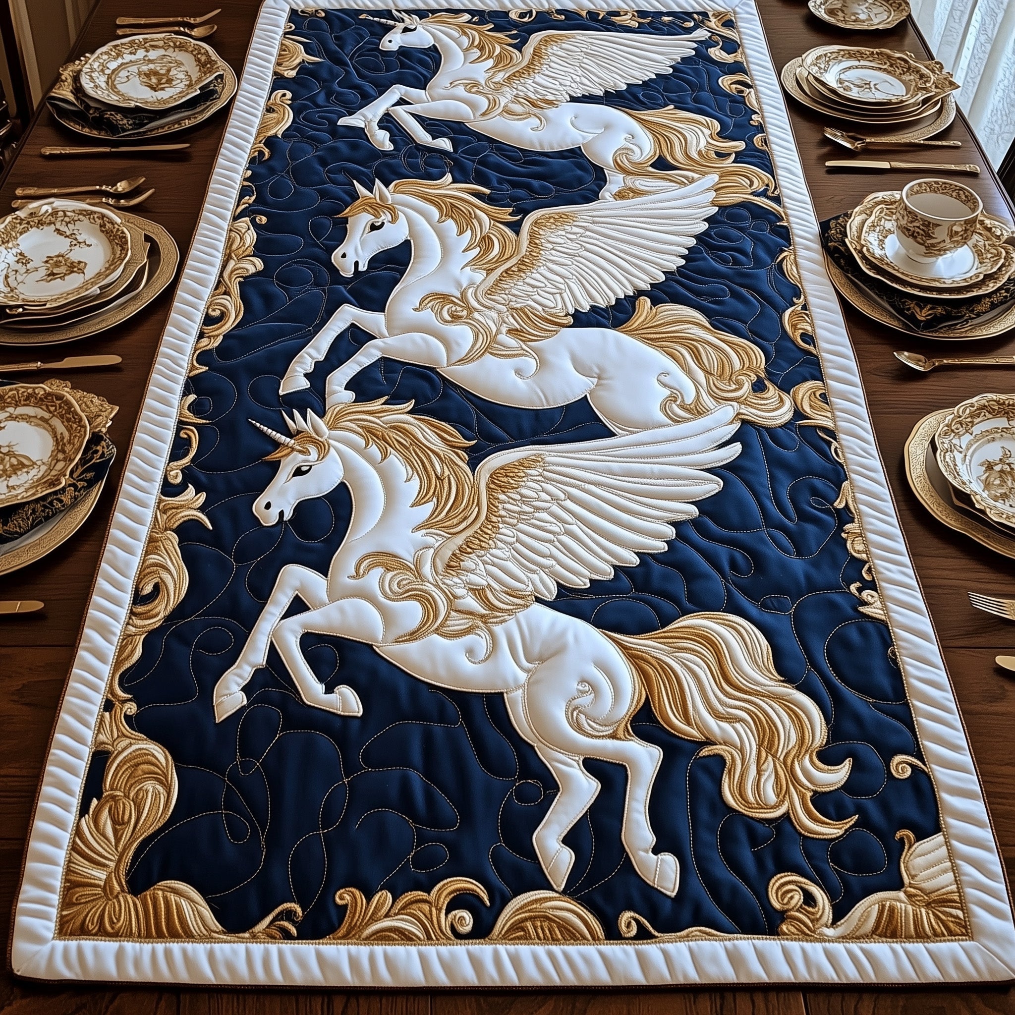 Royal Sky Gallop Quilted Table Runner Winter Table Runner