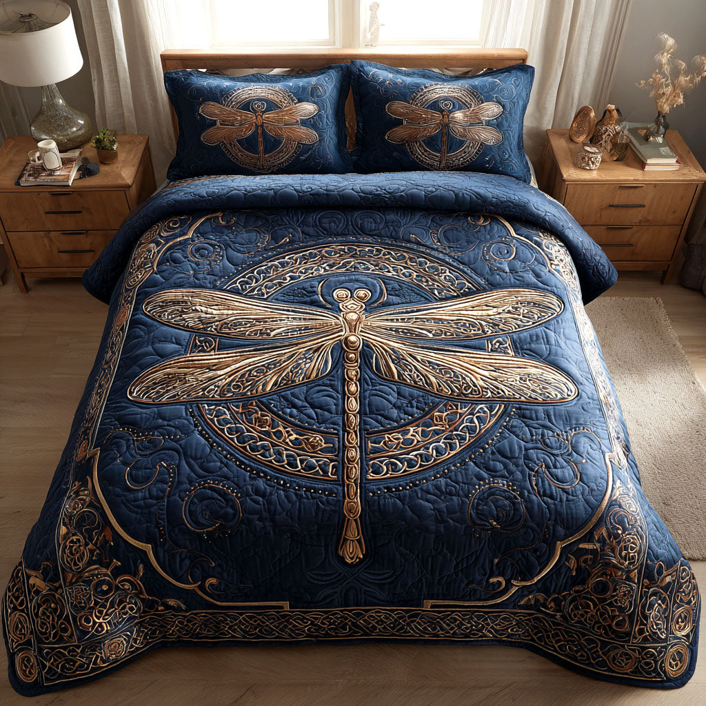 Royal Sky Quilted Bedding Set Duvet Cover Bed Sheet Set Dragonfly Themed Gift Items