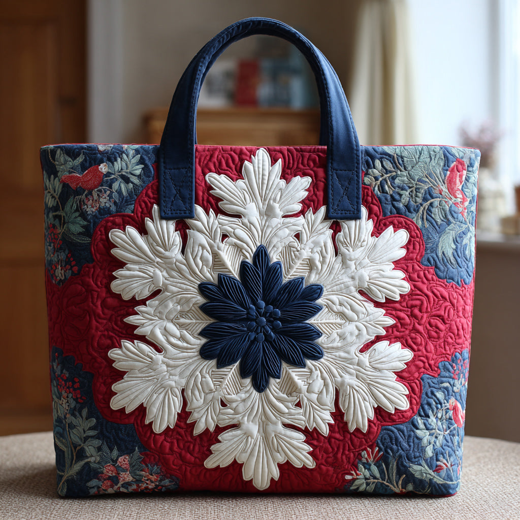 Royal Snowflake Motif Quilted Tote Bag Family Xmas Ideas