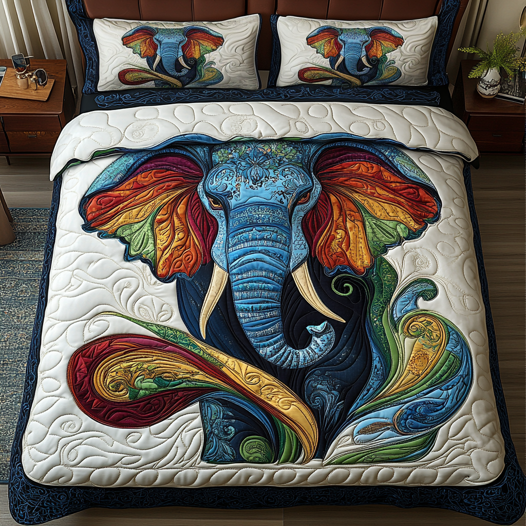 Royal Stomp Quilted Bedding Set Cute Room Decor Christmas Gift Ideas For Elephant Lovers