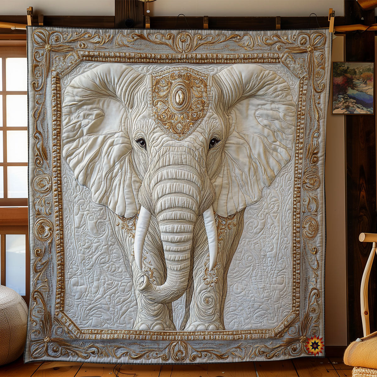 Royal White Elephant Quilt Blanket Winter Blanket Religious Gifts For Mom