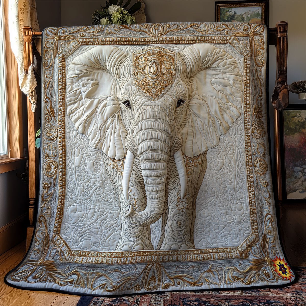 Royal White Elephant Quilt Blanket Winter Blanket Religious Gifts For Mom