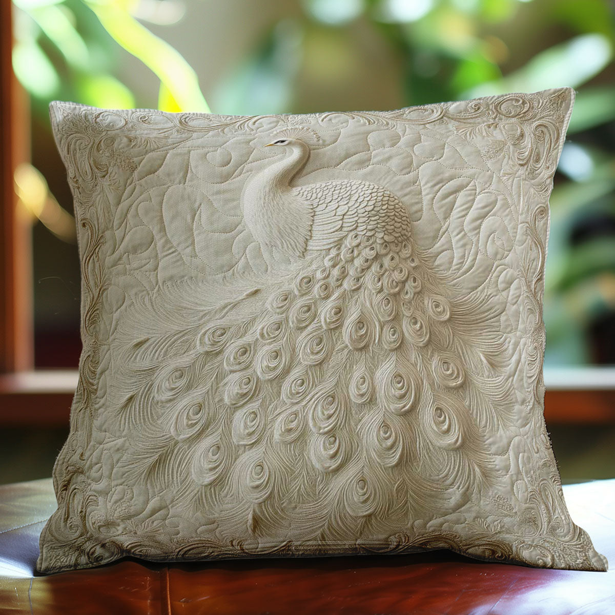 Royal White Peacock Quilt Pillow Case Elegant Pillow Cover Merch Gift for Stylish Homes