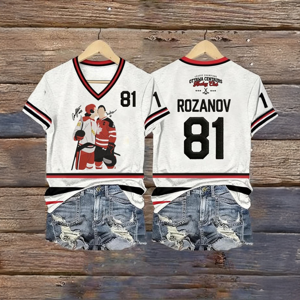 Rozanov 81 Hockey Signature V-Neck Shirt Heated Rivalry Clothes Hockey Fan Presents