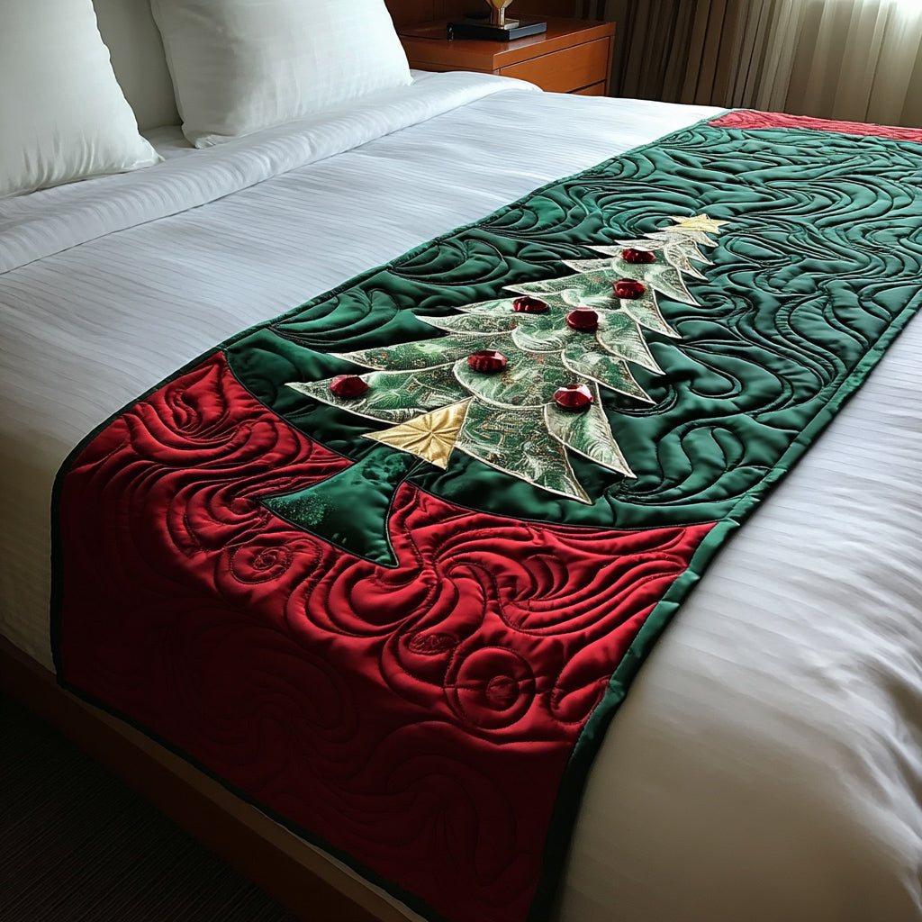 Ruby Christmas Tree Quilted Bed Runner Christmas Holiday Decor Family Christmas Gifts