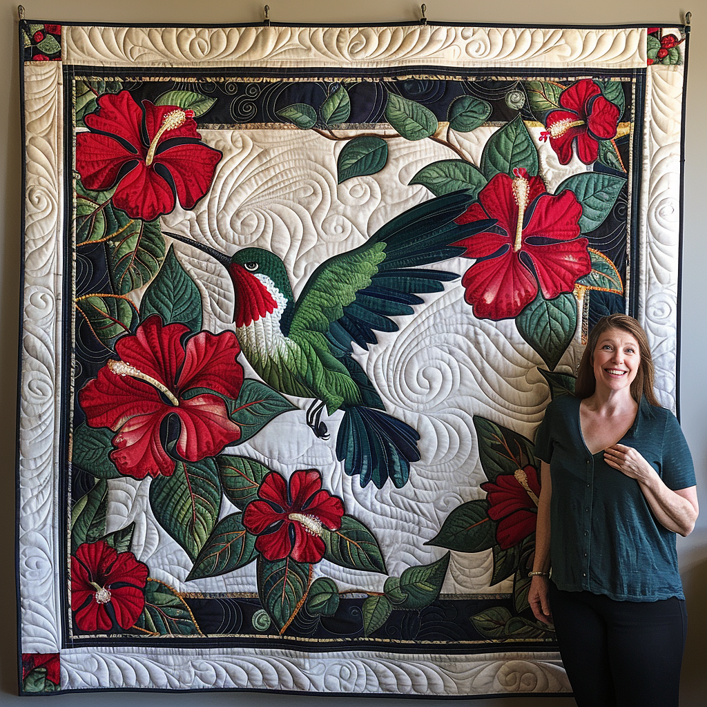 Ruby Hummingbird Quilted Blanket Gifts For Hummingbird Lovers