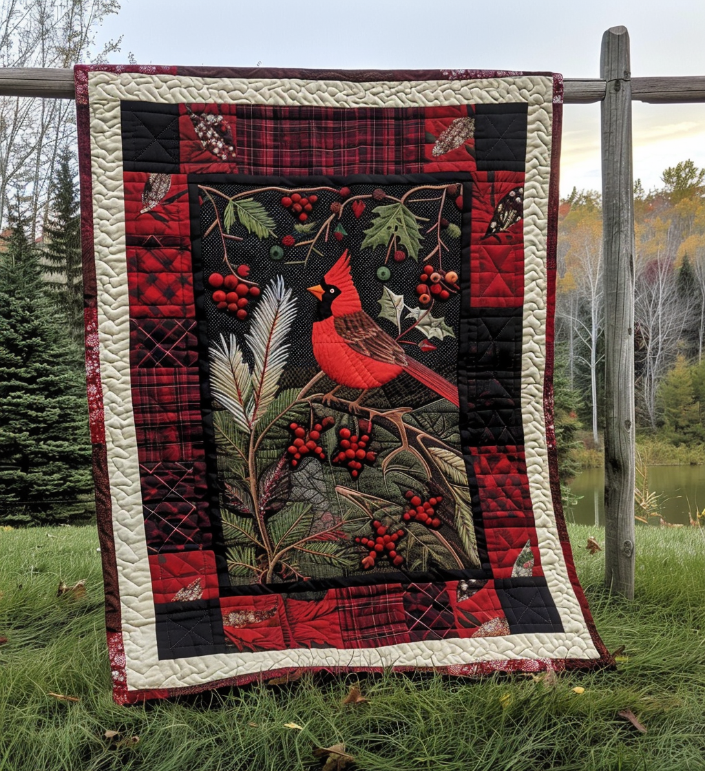 Ruby Reflections Quilted Blanket Unique Cardinal Bird Gifts