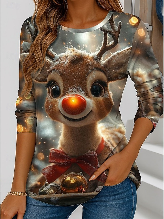 Rudolph Reindeer Red Nose Christmas Long Sleeve Shirt Cute Clothes Xmas Holiday Gift Ideas