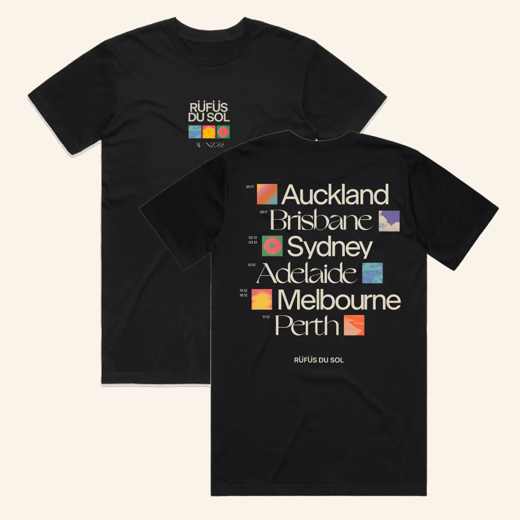 Rufus Du Sol Merch ANZ Cities Tour Black T-Shirt Gifts For Band Fans Rufus Du Sol Merch ANZ Cities Tour Black T-Shirt Gifts For Band Fans
