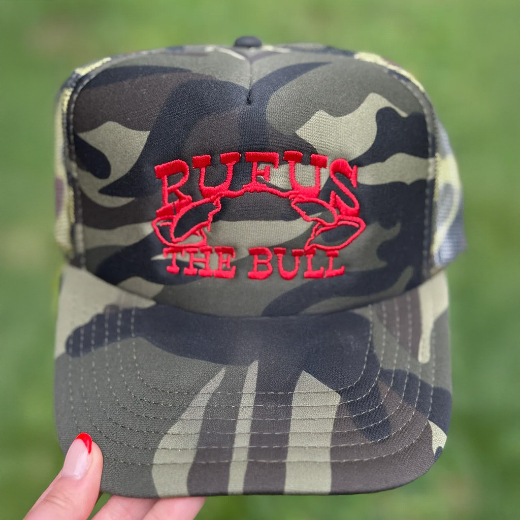 Rufus The Bull Merch Rufus The Bull Camo Embroidered Trucker Hat Gifts For Dad