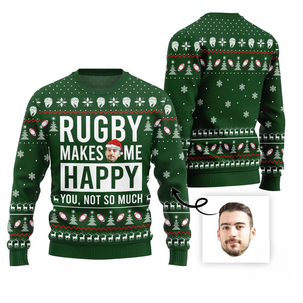Rugby Custom Face Funny Christmas Sweater Holiday Sweaters For Men