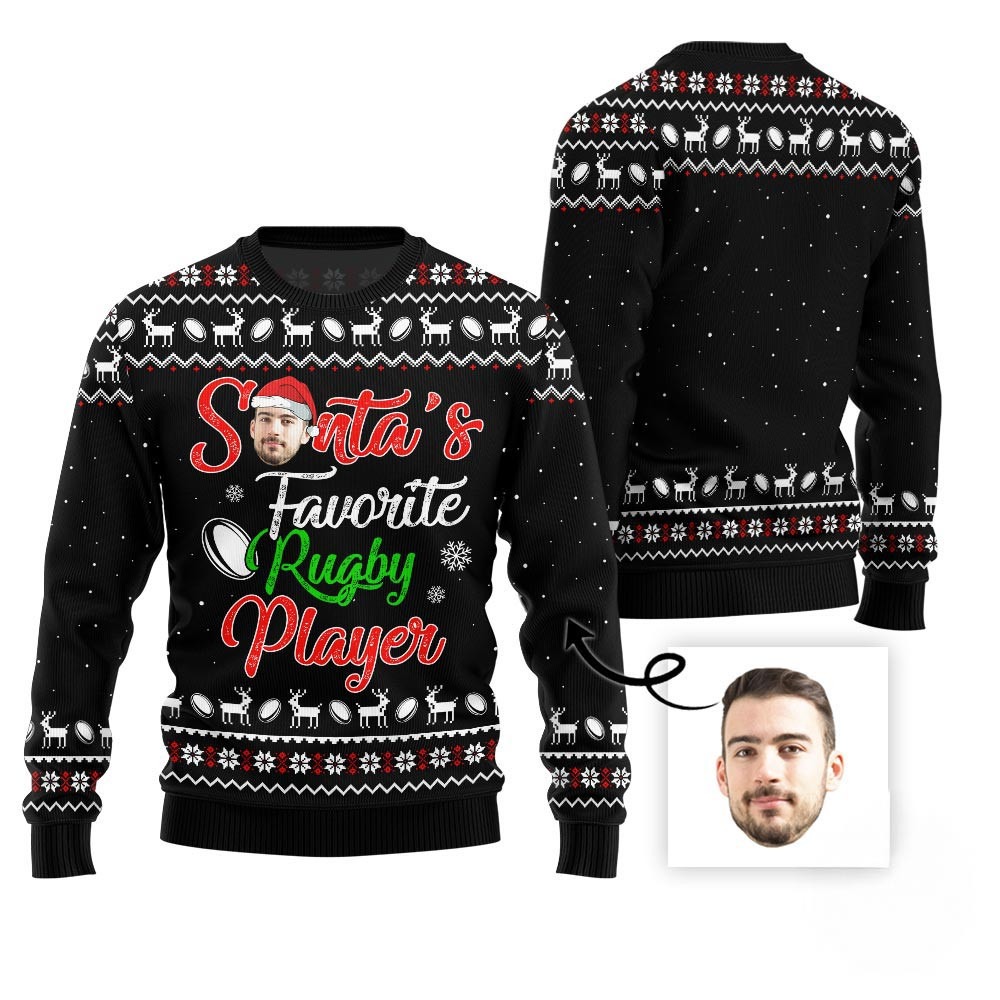 Rugby Player Custom Face Ugly Christmas Sweater Secret Santa Gifts For Her