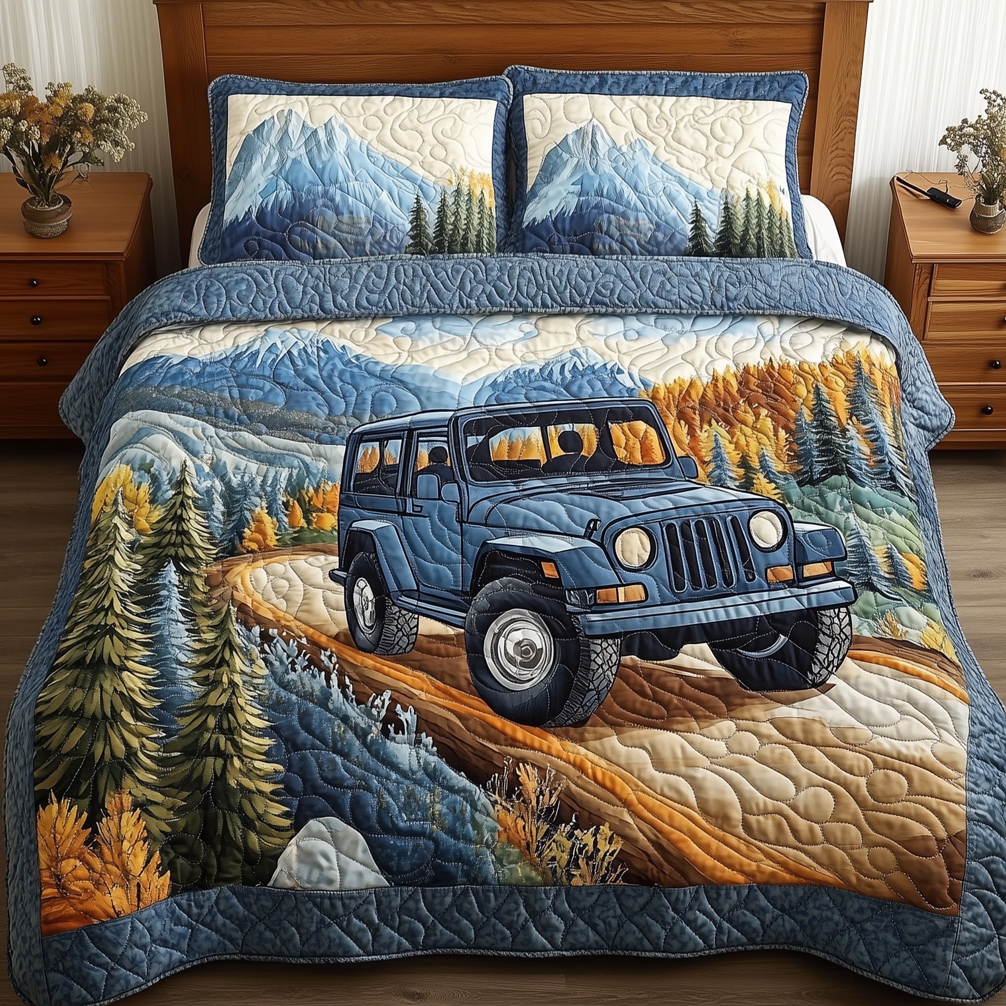 Rugged Adventure Quilted Bedding Set Duvet Cover Merchandise Camping Gifts For Him Her